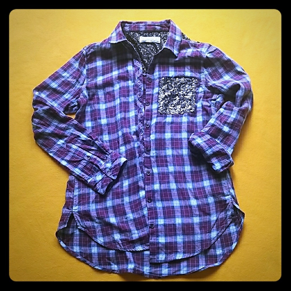 Abercombie & Fitch Ashley Plaid Sequin Shirt S